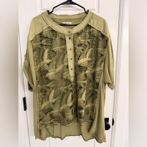We The Free Olive Green Lace Women's Shirt